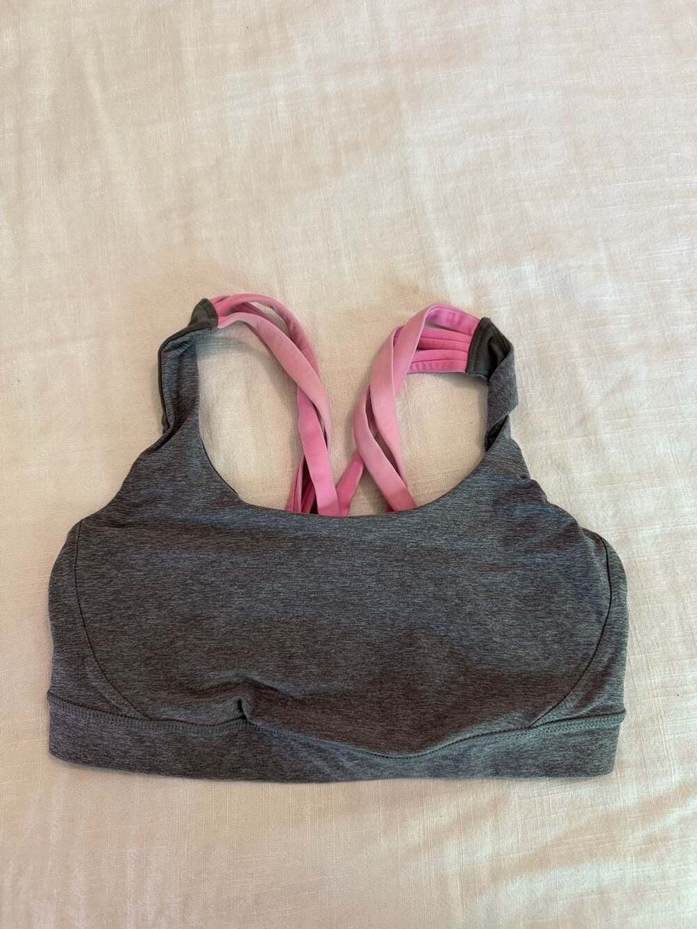 Lululemon Free to Be Serene Bra Grey Pink Strappy Sports Bra